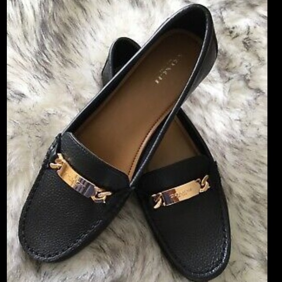 Coach Black Flat Loafers “Olive” Gold Hardware